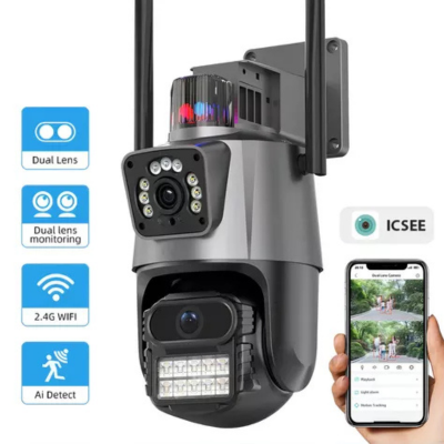 Cámara de Seguridad WiFi Doble Lente 3MP | Visión Nocturna, Alarma y Control Remoto