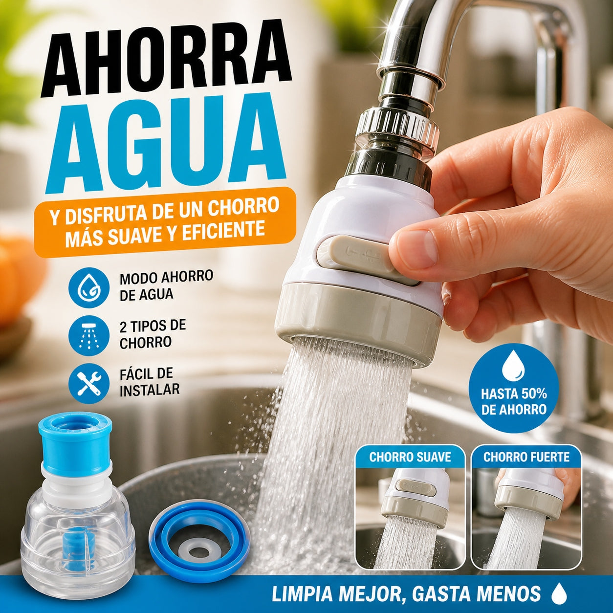 Adaptador Multifuncional para Grifo 360° | Ahorra Agua e Incluye 2 Adaptadores