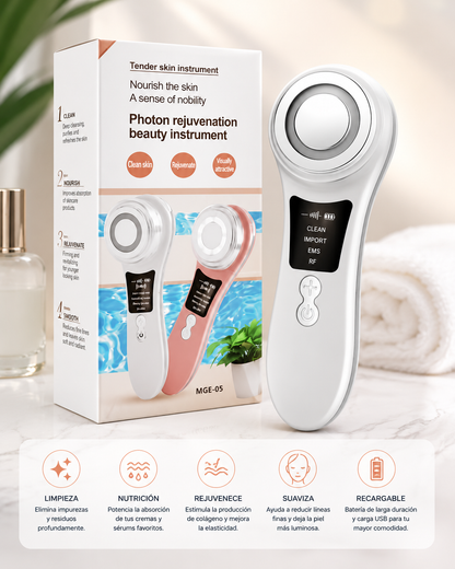 Masajeador Facial Eléctrico EMS con Radiofrecuencia y Fototerapia LED