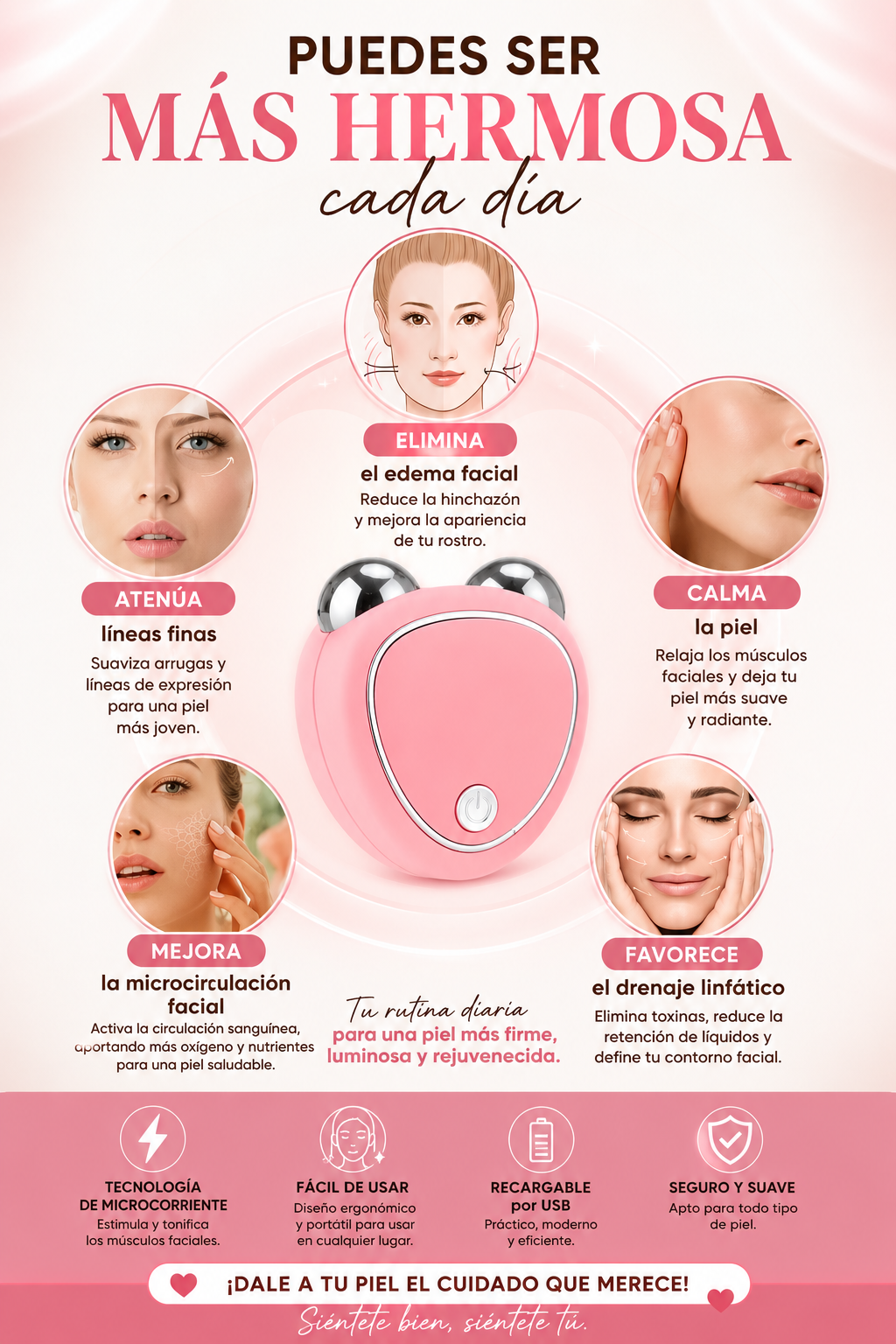 Masajeador Facial Inteligente EMS para Rostro y Cuello
