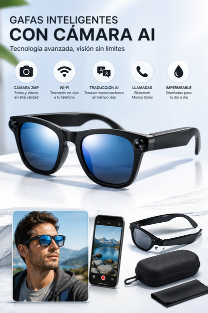 VisionAI Smart Glasses™ | Gafas Inteligentes con Cámara, Traducción IA y Bluetooth