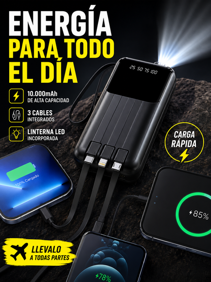 Power Bank Portátil 10.000 mAh | Cables Integrados