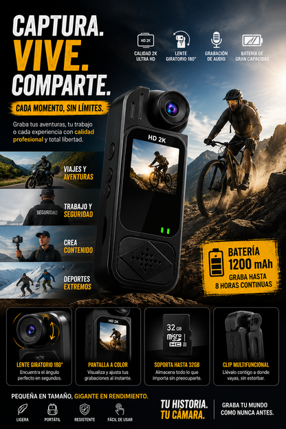 Mini Cámara Corporal HD con Clip | Video, Audio y Detección de Movimiento