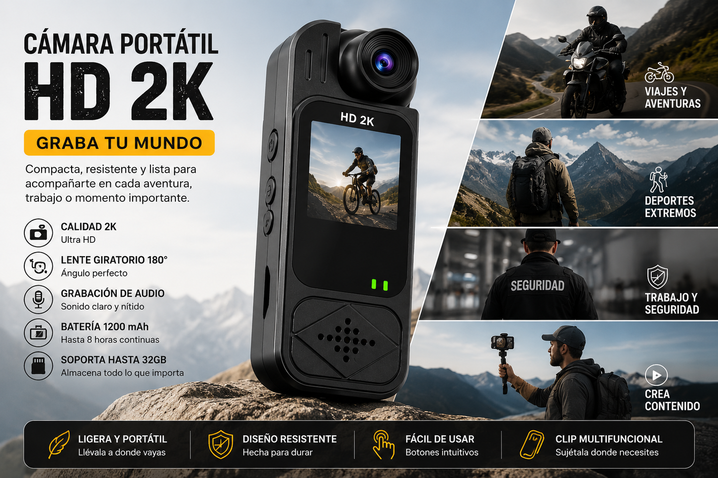 Mini Cámara Corporal HD con Clip | Video, Audio y Detección de Movimiento