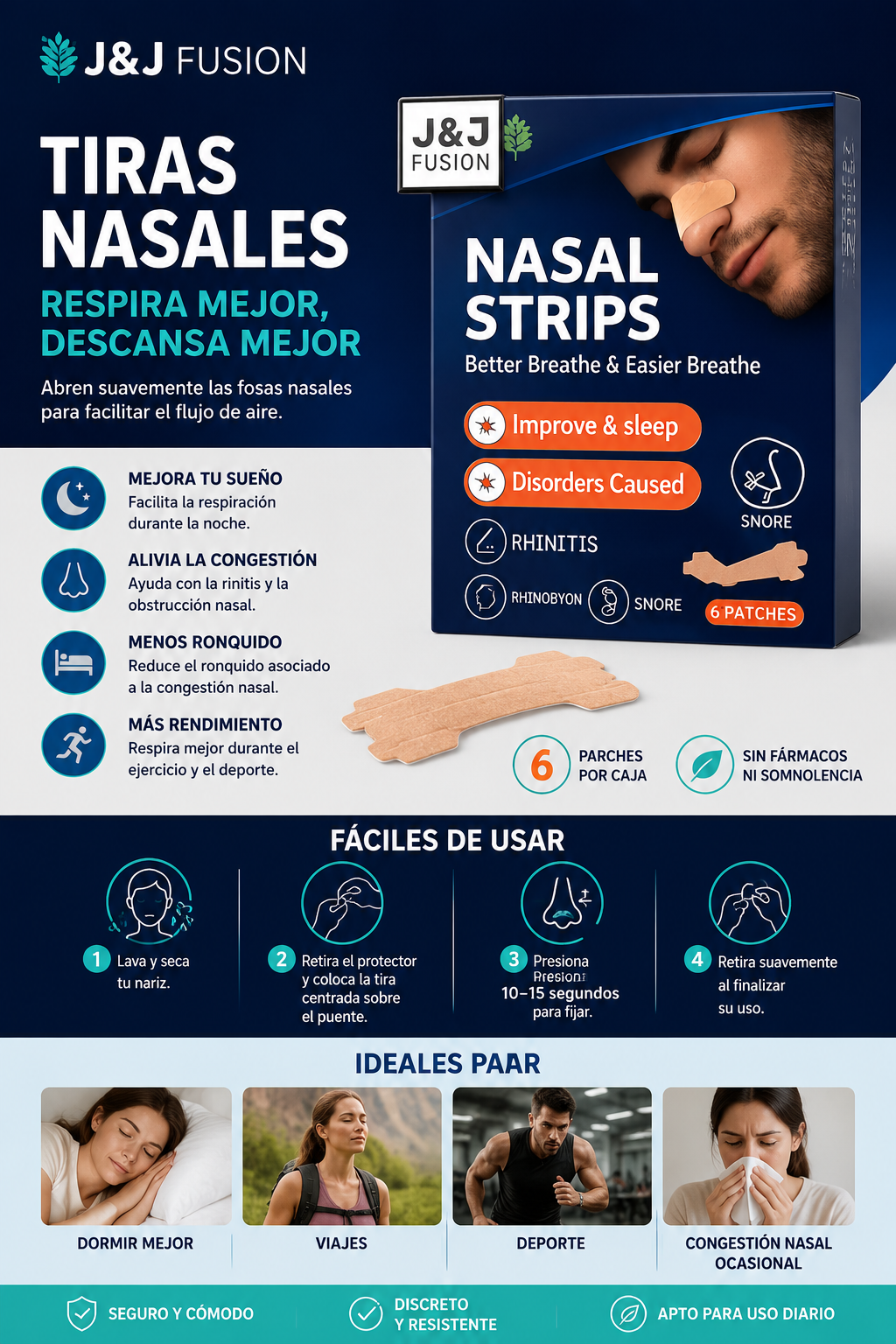 Tiras Nasales Adhesivas | Respira Mejor y Descansa Mejor (6 Unidades)