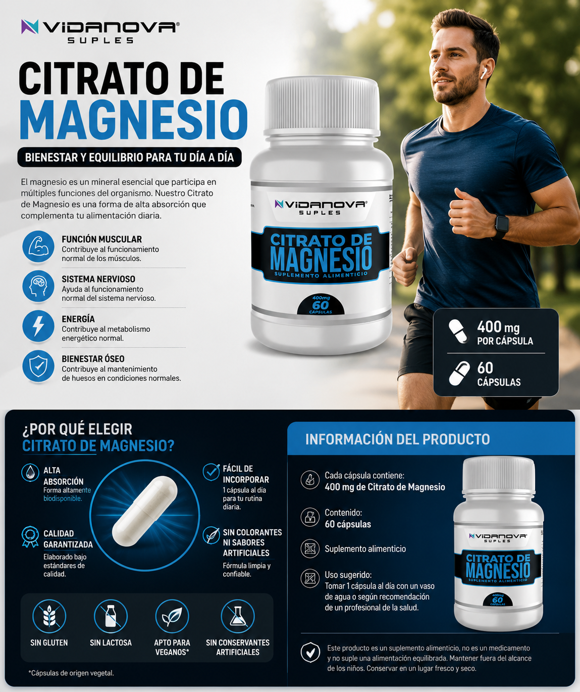 Citrato de Magnesio 400 mg | 60 Cápsulas