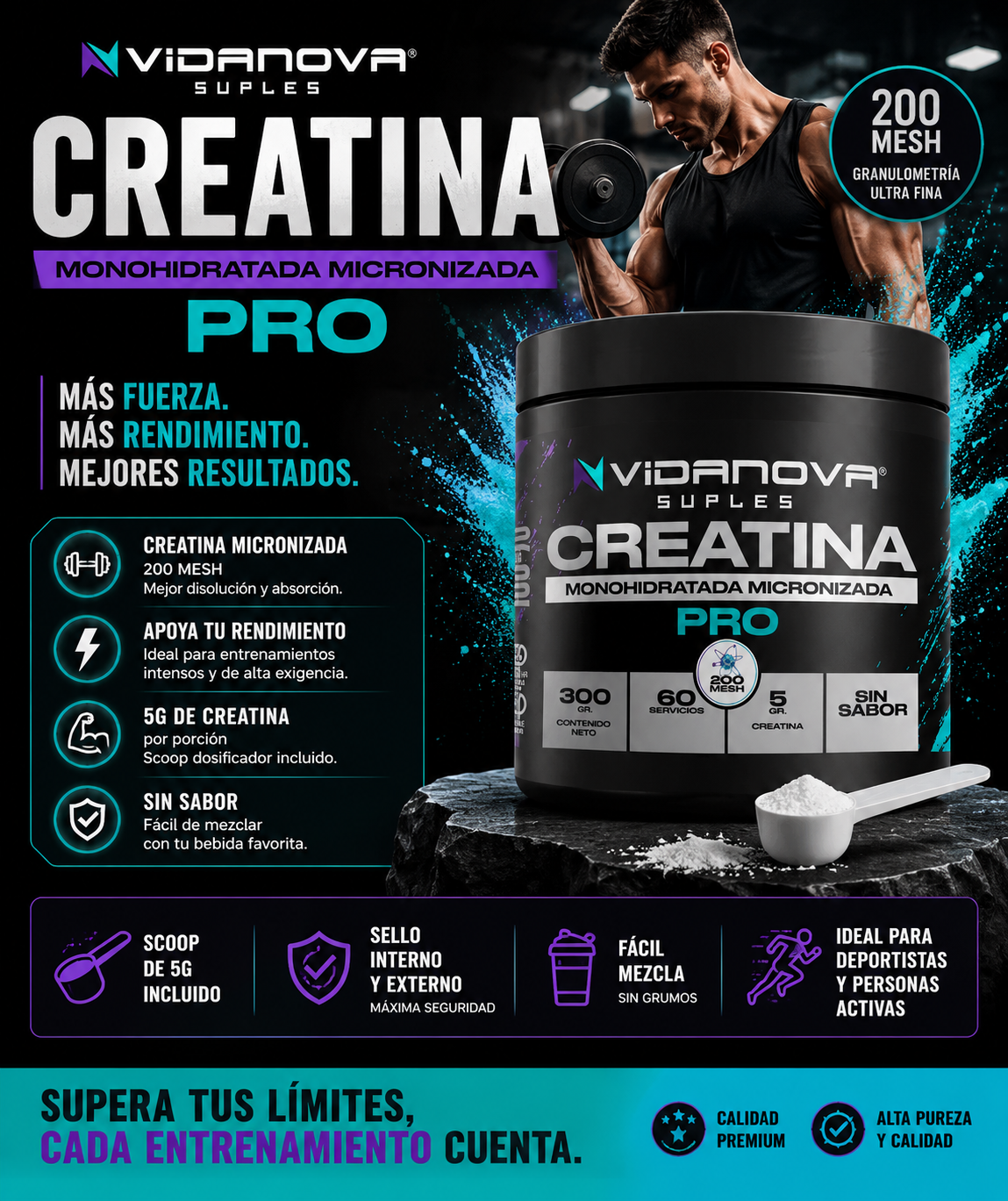 Creatina Monohidratada Micronizada 300g | 200 Mesh