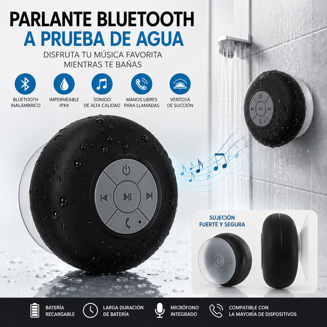 Parlante Bluetooth para Ducha | Resistente al Agua con Manos Libres