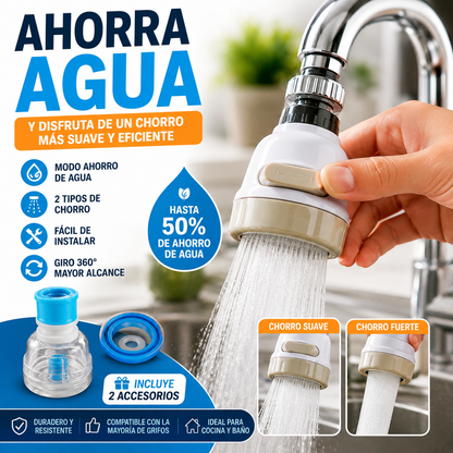 Adaptador Multifuncional para Grifo 360° | Ahorra Agua e Incluye 2 Adaptadores