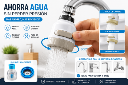 Adaptador Multifuncional para Grifo 360° | Ahorra Agua e Incluye 2 Adaptadores